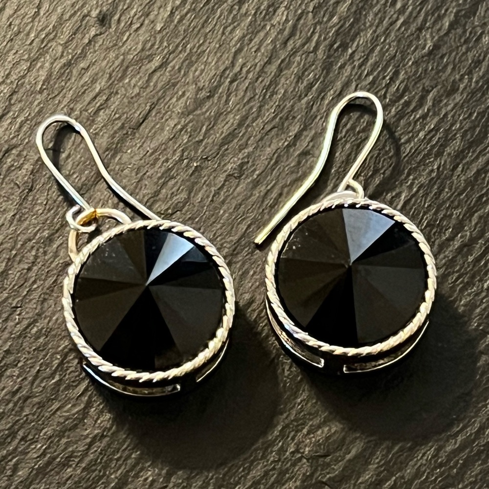 Black Onyx Round Drop Earrings